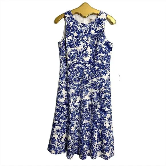 Anne Klein | Dresses | Anne Klein Blue And White Floral Day Dress Size 8 |  Poshmark
